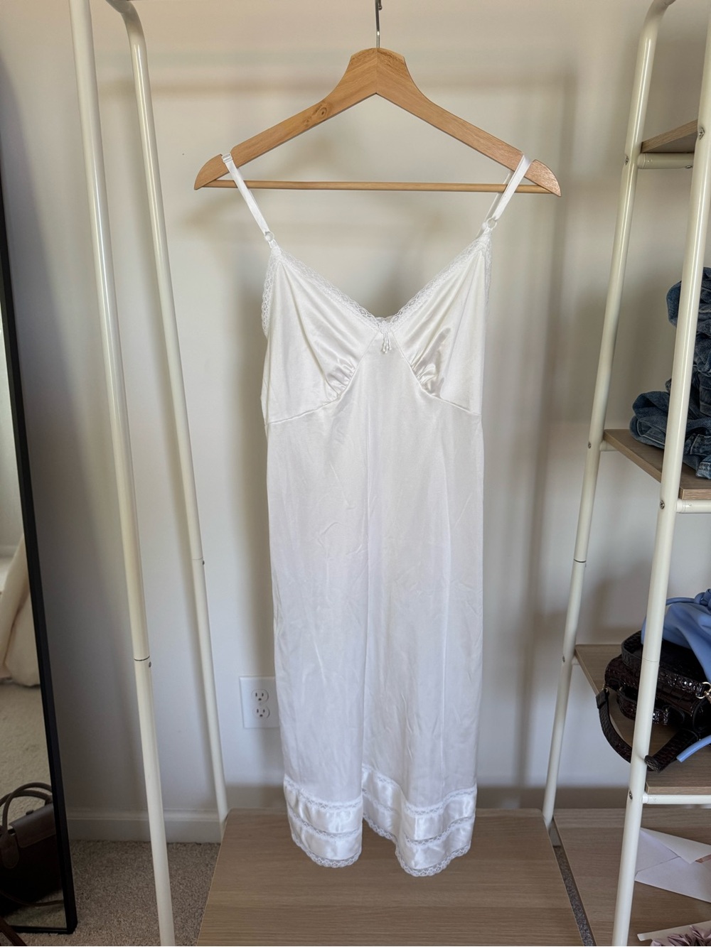 Vintage White Satin Slip Dress - Women's Intimates